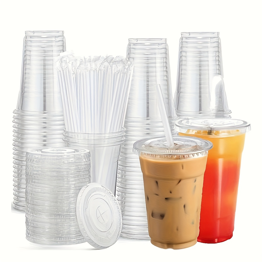 Reusable Straw - Copo de plástico transparente com tampa